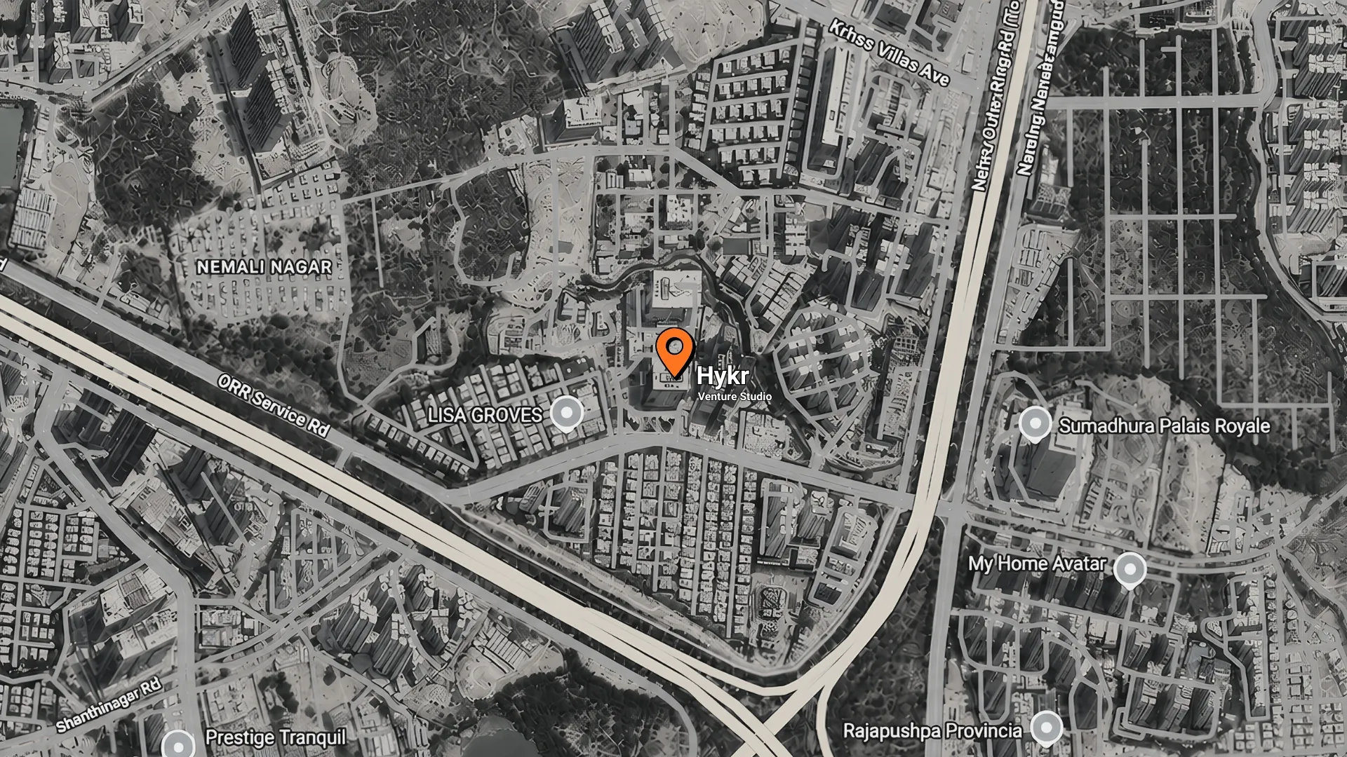 Map showing HyKr Venture Studio at 285 FD by Phoenix, Financial District, Hyderabad